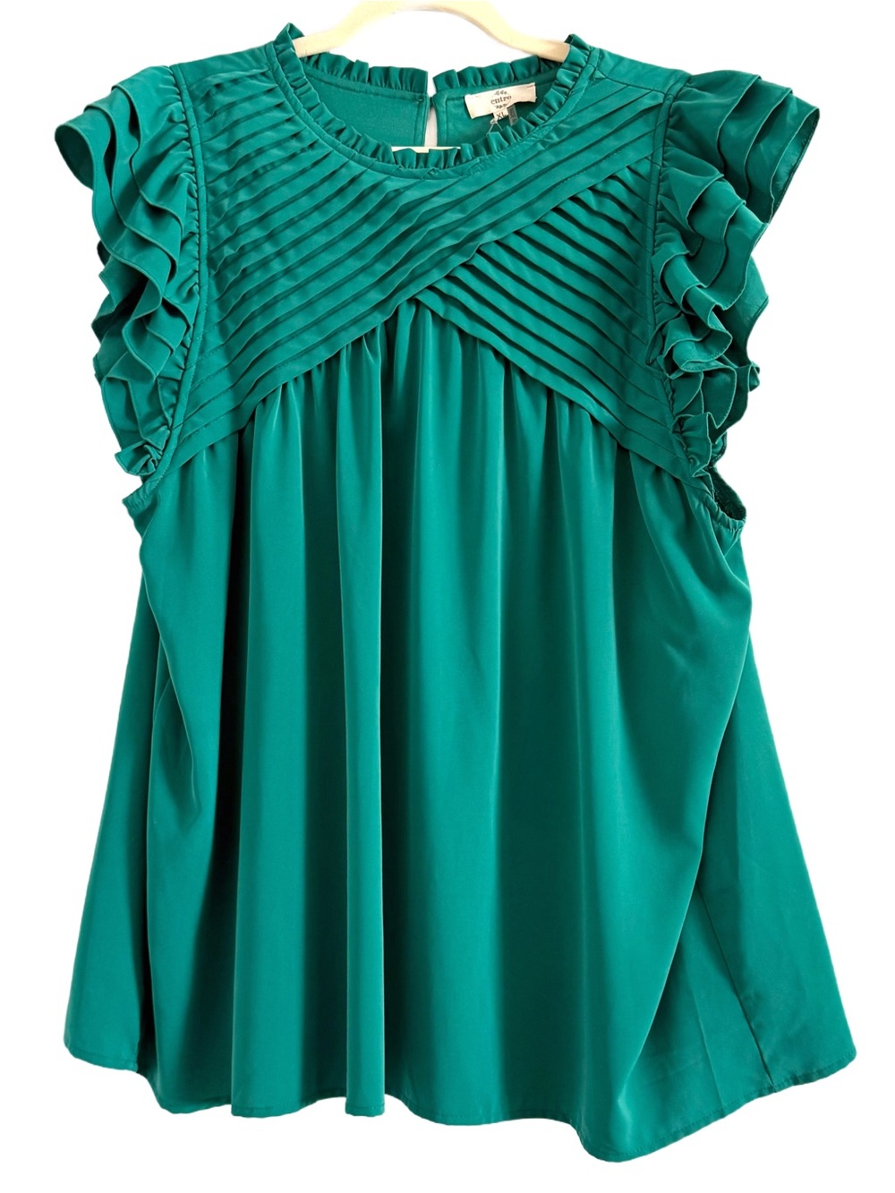 entro Teal Ruffled Pleated Blouse XL